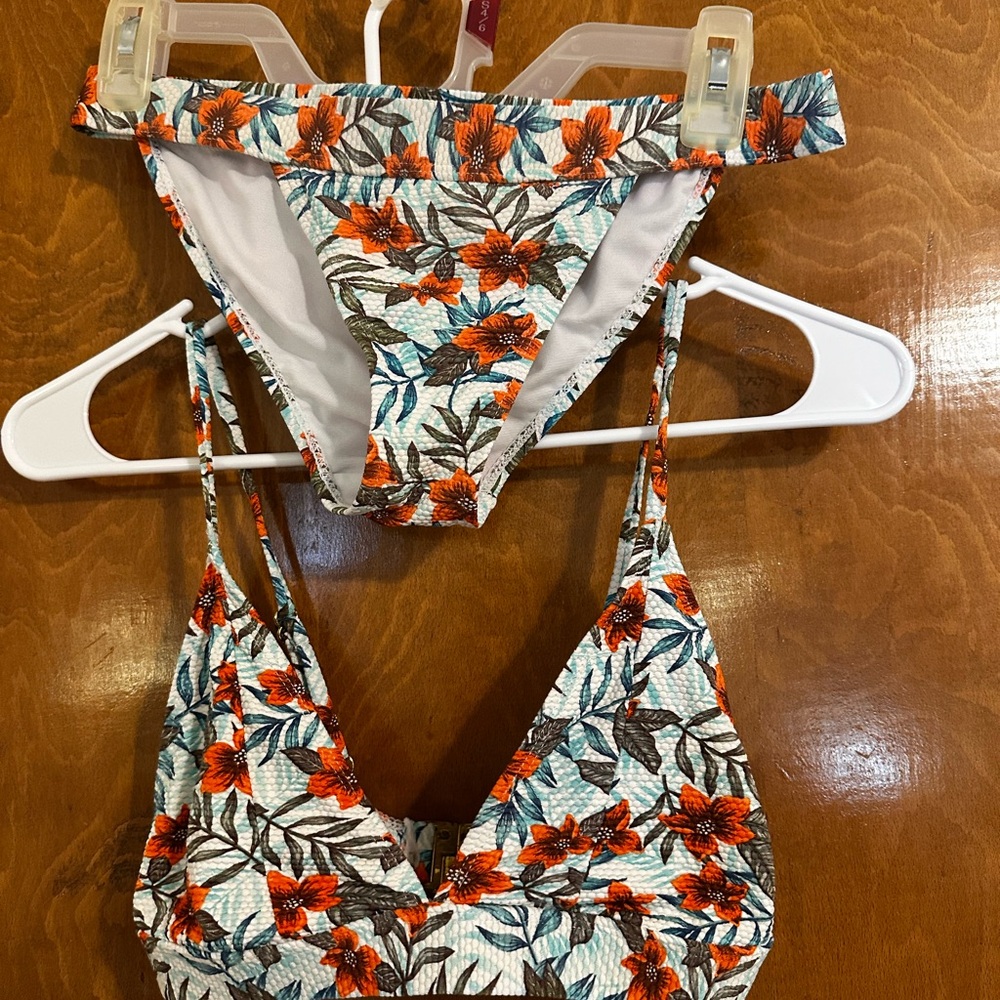 Floral Bikini Set with Orange and Green Accents